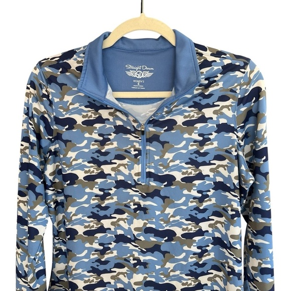 Straight Down Women’s 1/4 Zip Pullover Top Blue Camo Small Golf Tennis Active - Picture 2 of 6